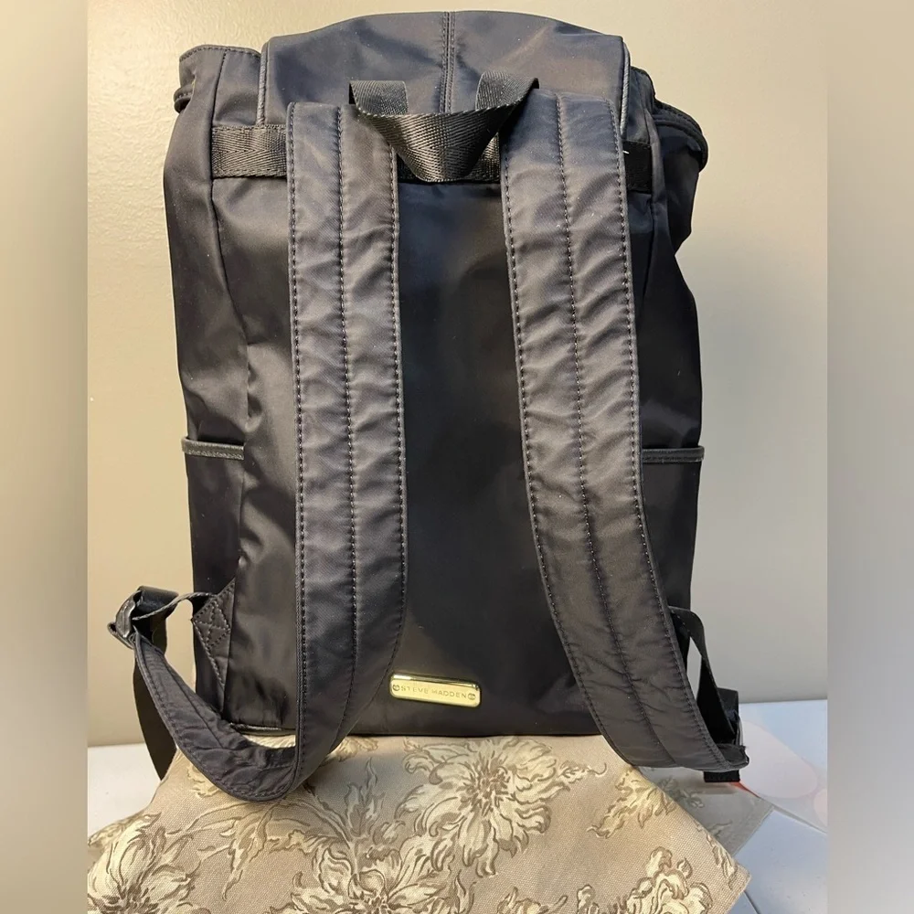 Steve Madden Black Backpack with Gold Buckles